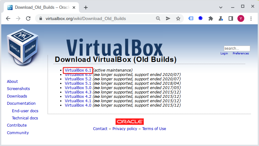 Загрузка VirtualBox Extension Pack (старые версии)