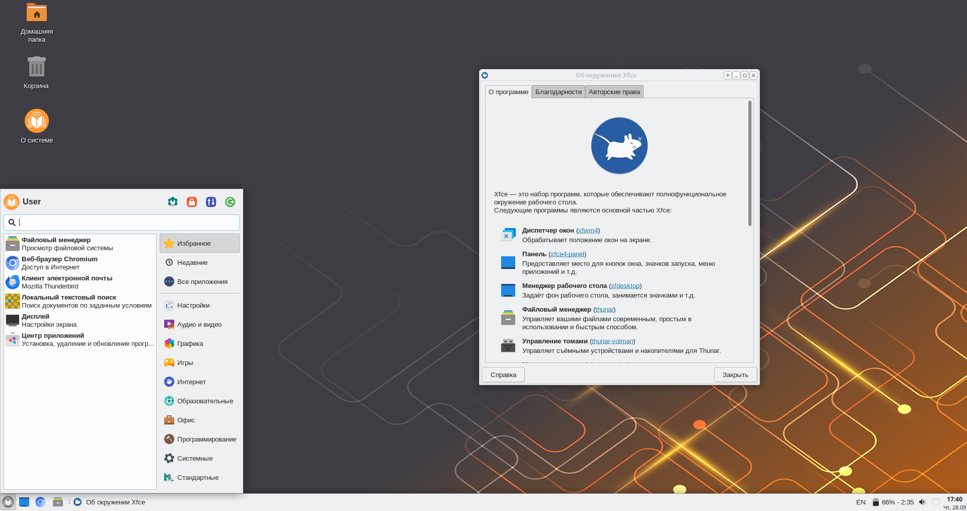 Внешний вид графической оболочки XFCE